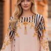 Elegant Peach Silk Ensemble with Royal Baroque Detailing