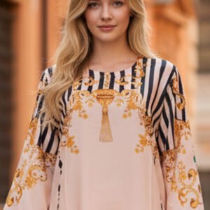 Elegant Peach Silk Ensemble with Royal Baroque Detailing