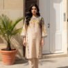 Elegant Peach Silk Ensemble with Royal Baroque Detailing
