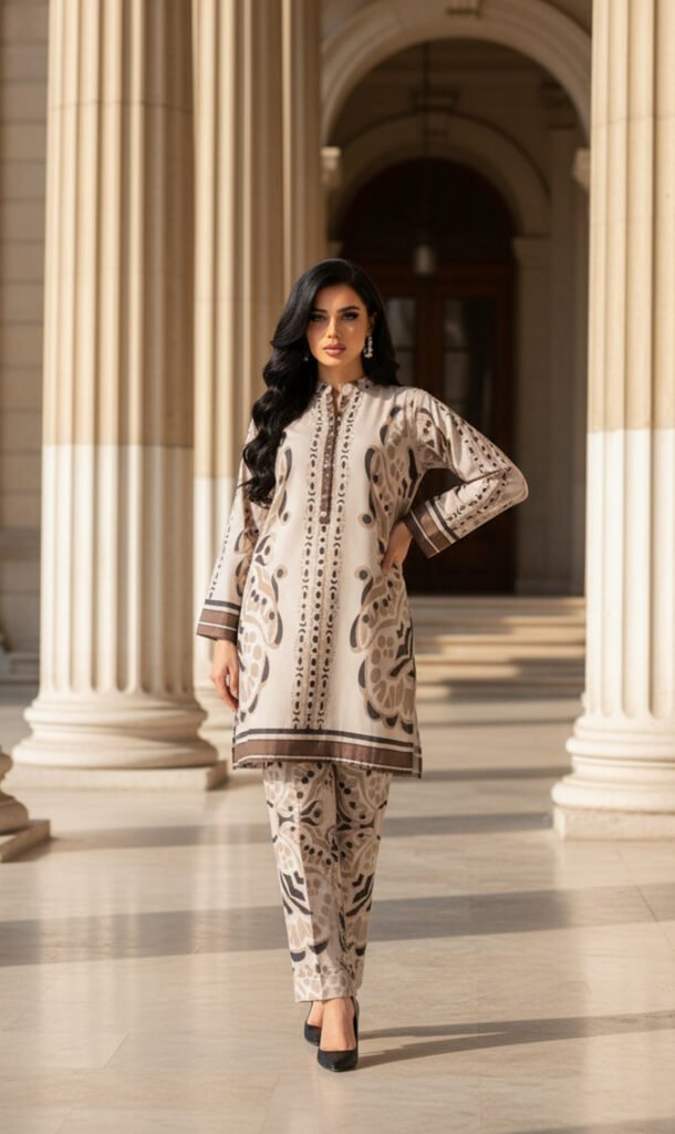 Golden Dusk Abstract Silk Ensemble