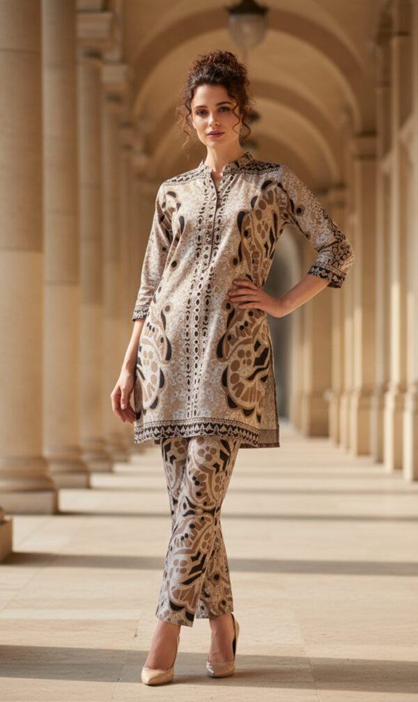 Golden Dusk Abstract Silk Ensemble