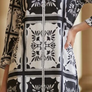 Monochrome Block-Print Silk Ensemble