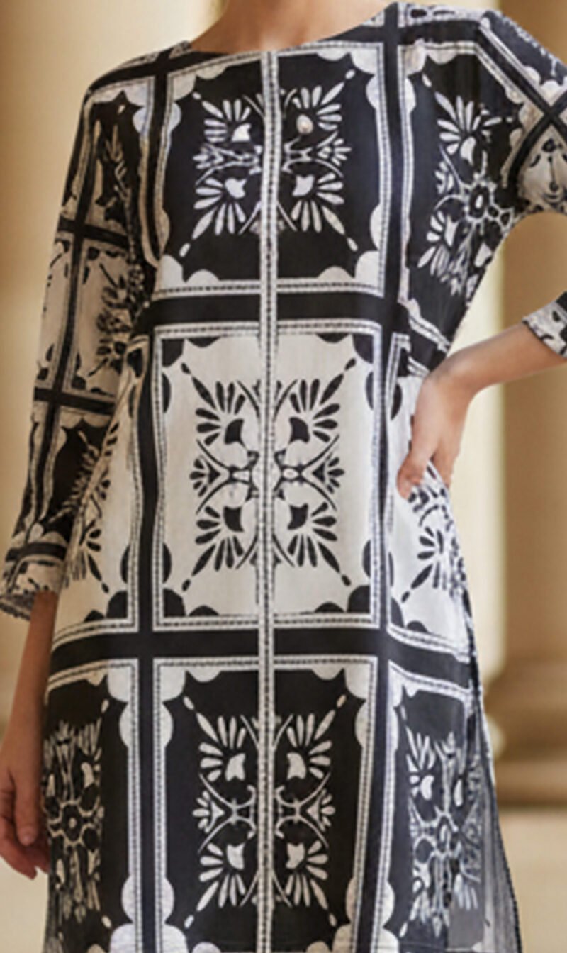 Monochrome Block-Print Silk Ensemble