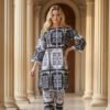 Monochrome Block-Print Silk Ensemble