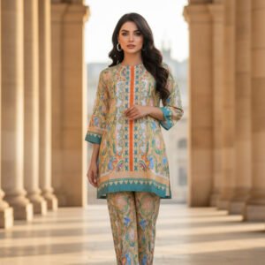 Saffron Green Paisley Silk Ensemble