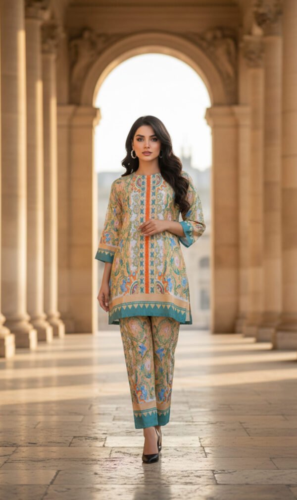 Saffron Green Paisley Silk Ensemble