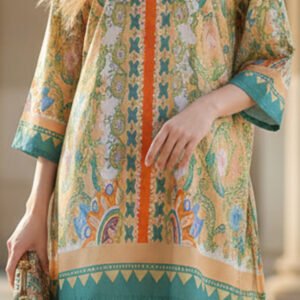 Saffron Green Paisley Silk Ensemble