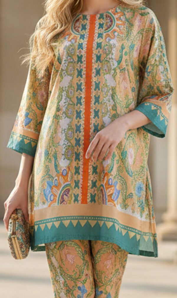 Saffron Green Paisley Silk Ensemble