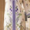 White Silk Ensemble with Lavender Floral Elegance