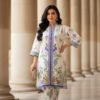 White Silk Ensemble with Lavender Floral Elegance