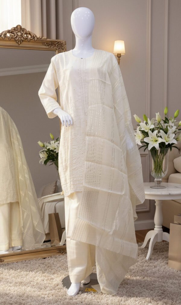 Ivory Cotton Embroidered Ensemble