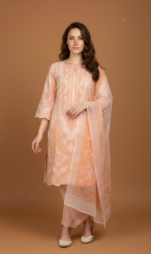 Peach Motif Cotton Ensemble