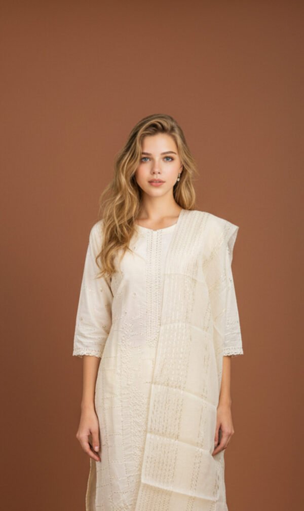 Ivory Cotton Embroidered Ensemble