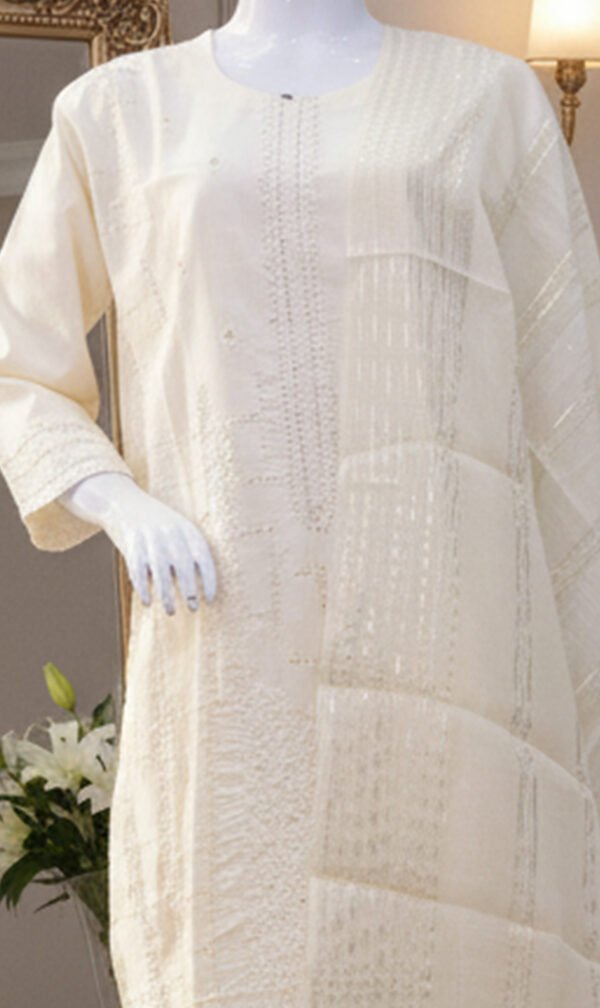 Ivory Cotton Embroidered Ensemble