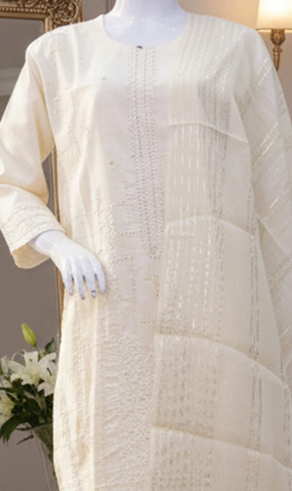 Ivory Cotton Embroidered Ensemble